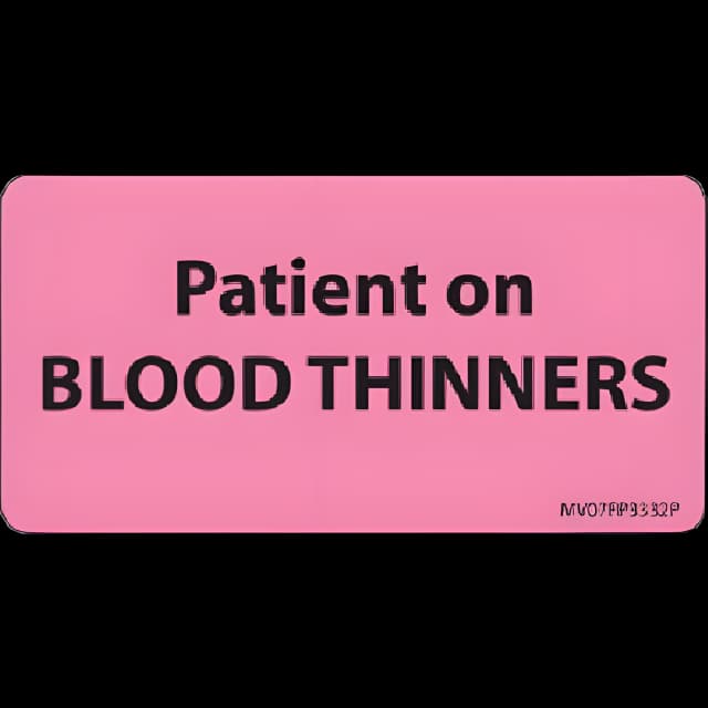 Pre-Printed Label MedVision® Auxiliary Label Pink Paper Patient on Blood Thiners Black Medication Instruction 1-1/2 X 2-15/16 Inch
