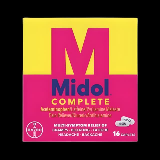 Cramp Relief Midol® Complete 500 mg - 60 mg - 15 mg Strength Acetaminophen / Caffeine / Pyrilamine Maleate Caplet 16 per Box