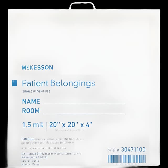 Patient Belongings Bag McKesson 4 X 20 X 20 Inch Polyethylene Snap Closure White
