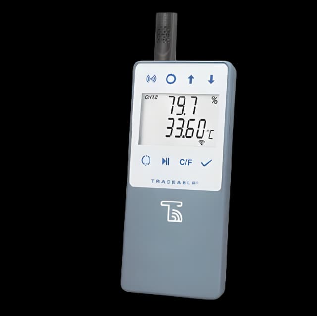 Datalogging Digital Thermometer / Hygrometer with Alarm TraceableLIVE® Fahrenheit / Celsius 32° to 131°F (0 to 55°C) Ambient Sensor Multiple Mounting Options Battery Operated