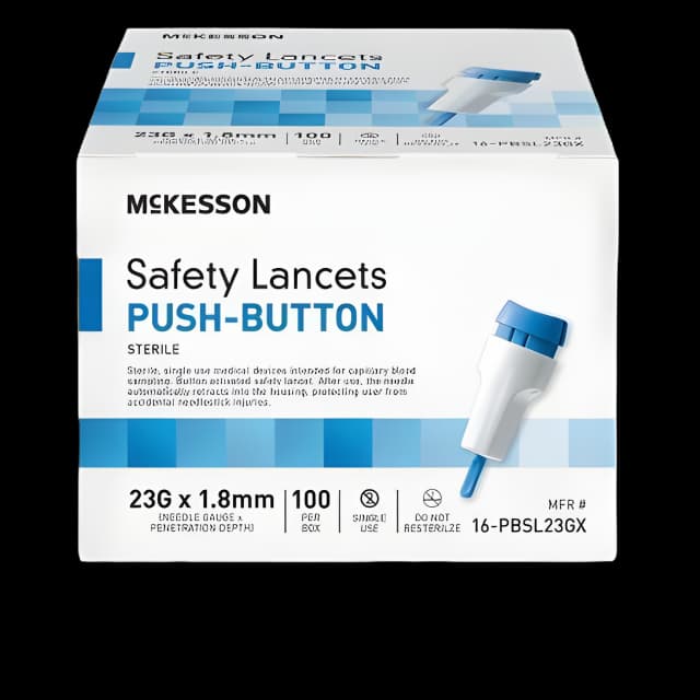Safety Lancet McKesson 23 Gauge Retractable Push Button Activation Finger