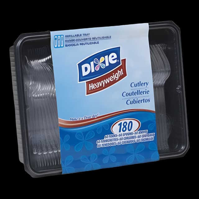 Cutlery Keeper Tray with Clear Plastic Utensils: 60 Forks, 60 Knives, 60 Spoons