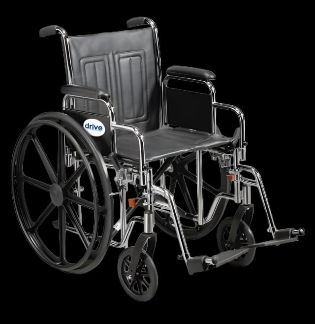 Bariatric Wheelchair drive™ Sentra EC Heavy Duty Dual Axle Desk Length Arm Elevating Legrest Black Upholstery 20 Inch Seat Width Adult 450 lbs. Weight Capacity