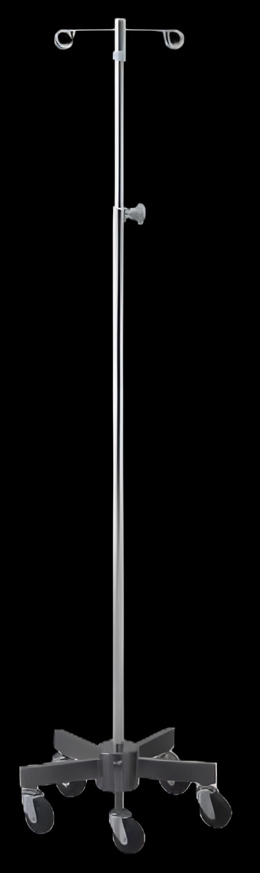 Infusion Pump Stand Floor Stand McKesson 2-Hook 5-Legs, 3 Inch Rubber Wheel, Ball-Bearing Casters, 16 Inch Diameter Epoxy-Coated Steel Base