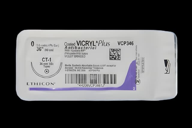 Absorbable Antibacterial Suture with Needle Coated Vicryl™ Plus Polyglactin 910 CT-1 1/2 Circle Taper Point Needle Size 0 Braided - VCP346H