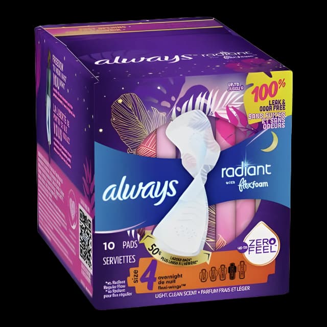 Feminine Pad Always® Radiant with FlexFoam Overnight / With Wings Heavy Absorbency