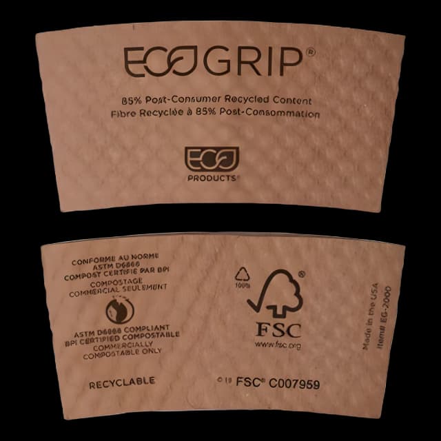 EcoGrip Hot Cup Sleeves - Renewable and Compostable, Fits 12, 16, 20, 24 oz Cups, Kraft, 1,300/Carton