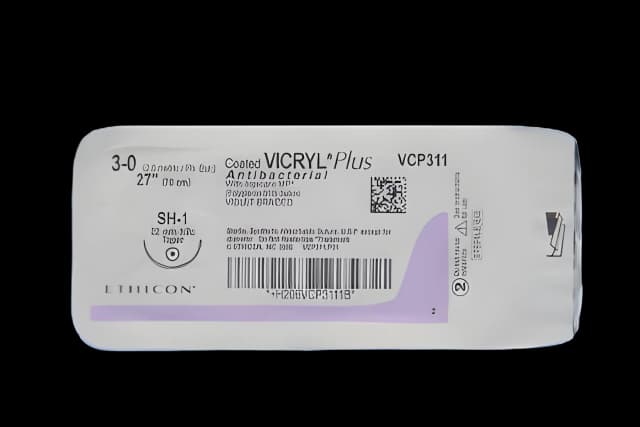 Absorbable Antibacterial Suture with Needle Coated Vicryl™ Plus Polyglactin 910 SH-1 1/2 Circle Taper Point Needle Size 3 - 0 Braided
