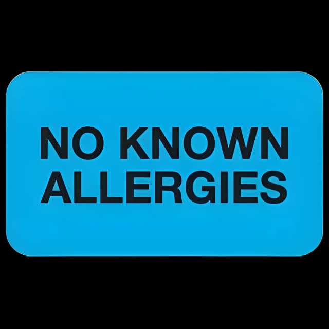 Pre-Printed Label Allergy Alert Light Blue No Known Allergies Black Alert Label 7/8 X 1-1/2 Inch