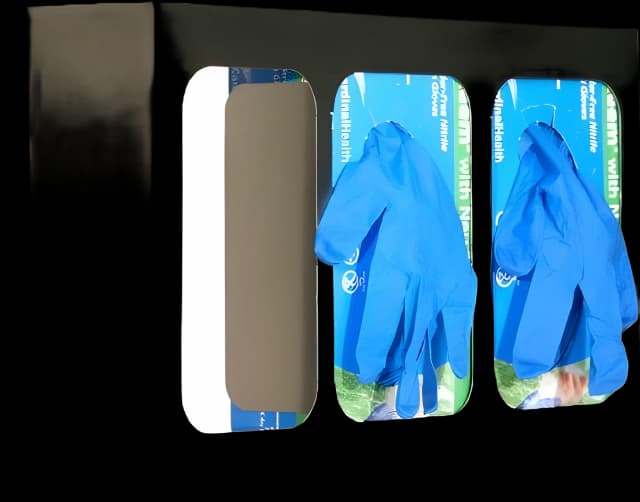 Glove Box Holder Triple with Dividers Horizontal or Vertical Mounted 3-Box Capacity Silver 3-3/4 X 10 X 15-3/4 Inch Steel