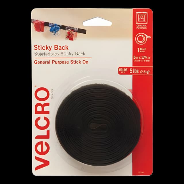 Sticky-Back Fasteners with Dispenser, Removable Adhesive, 0.75" x 5 ft, Black