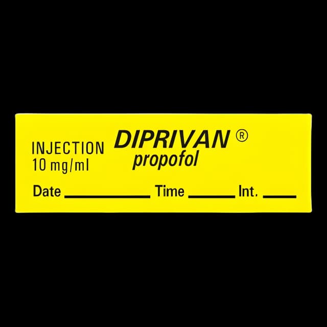Drug Label Timemed Anesthesia Label Tape Injection 10 mg/mL Diprivan Propofol Yellow 1/2 X 1-1/2 Inch