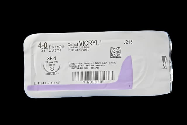 Absorbable Suture with Needle Coated Vicryl™ Polyglactin 910 SH-1 1/2 Circle Taper Point Needle Size 4 - 0 Braided - J218H