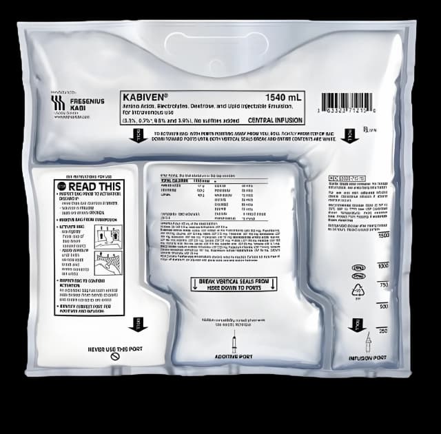 Kabiven® Caloric Agent Amino Acids / Electrolytes / Dextrose / Lipid 3.3% - 0.7% - 9.8% - 3.9% Emulsion Flexible Bag 1,540 mL