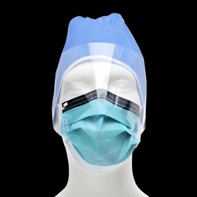 Procedure Mask with Eye Shield Cardinal Health™ Anti-fog Foam Pleated Earloops One Size Fits Most Blue NonSterile ASTM Level 3 Adult