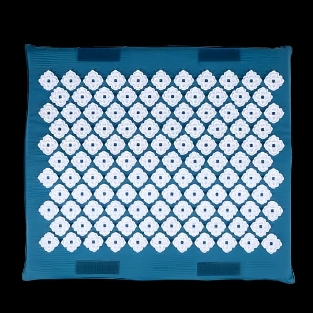 Kanjo Accupressure Foot Mat Sapphire / White Cotton-Linen Fabric / Memory Foam / Plastic 14 X 16 Inch