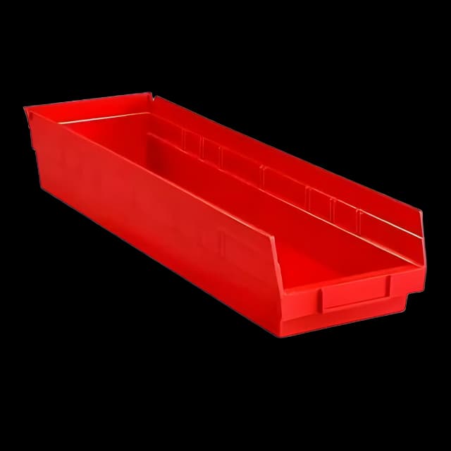 Shelf Bin Red Plastic 4 X 7 X 24 Inch