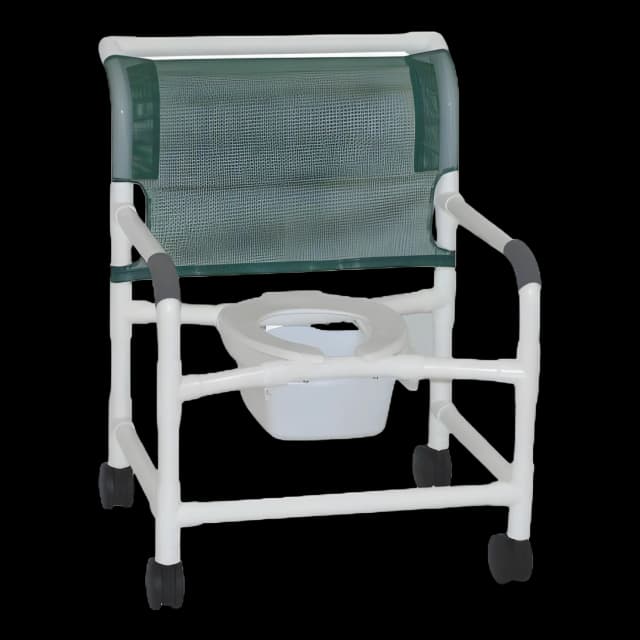 Shower Chair MJM International Fixed Arms PVC Frame Mesh Backrest with Pushbar 26 Inch Internal Seat Width / 30 Inch External Seat Width 425 lbs. Weight Capacity